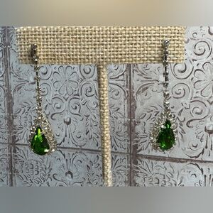 Green Gemstone and Silver Drop Stud back Earrings